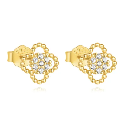 HYH S925 Sterling Silver Cute Minimalist Emerald and Zircon Stud Earrings