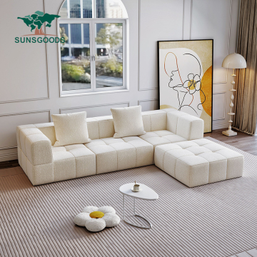 Hochwertiges weißes Drucksalonsofa - L/Form für Wohnzimmer