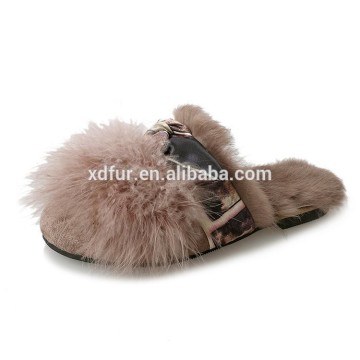 Wholesale women fur slippers real rabbit fur slides genuine fur