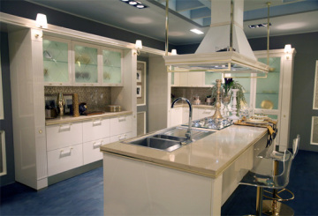 Frosted Glass Door Quatz Countertop Acrylic Kitchen Cabinet