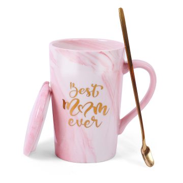 Rosa Keramik -Teetasse mit Löffel und Geschenkbox - Frauenmarmorbecher für Oma