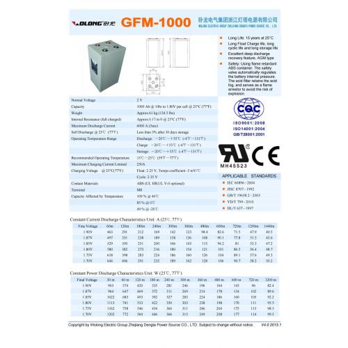 Blei-Säure-Batterie der Telecom T-Serie (2V1000Ah)
