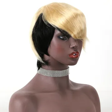 hot best selling 1b short bob pixie cut wig With tow tone 613 side Bangs For black Women raw virgin brazilian Indian Hair wigs