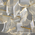 Curve Shape Design Modern Gold Brass Loket Cahaya Cahaya Candelier Mewah Untuk Tangga Lobi Hotel Lobby