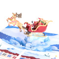 Tarjeta desplegable navideña con trineo de Papá Noel en 3D