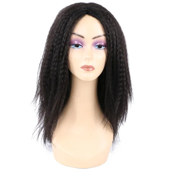 Afro Yaki Hair Wig Perm Synthetic Marley Hair Fluffy Straight Curly Natural Layered Black Ombre Non Lace Machine Sewing Wig