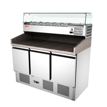 Commercial 3 Door Refrigerated Pizza Prep Table with Marble Top