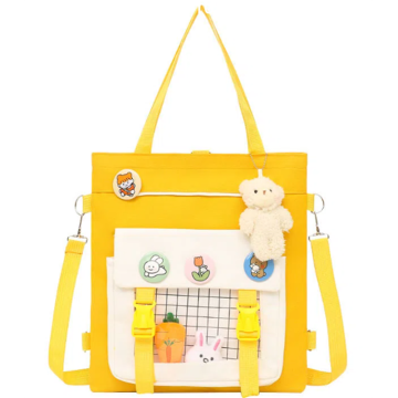 Yellow Cartoon Plush Canvas Nylon Study Bag