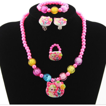 1set=4pcs Imitation Pearl classic Cartoon princess fairy Necklace/Bracelet/Ring/Earrings Children Kids Jewelry Set Xmas Gift