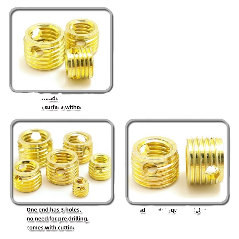 Carbon Steel M8 Brass Self Tapping Threaded Insert Nut M4 Small Threaded Zinc Plated Inserts Three Pores Not Easily Corroded