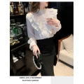 women's french beaded ruffled shirt