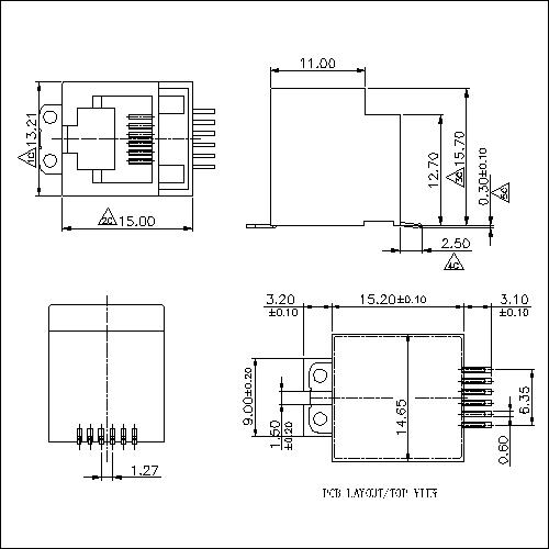 ATRJ5823-6P6C-X-A-X-003 RJ11 TOP ENTRY 6P6C With SMT Feet JACK