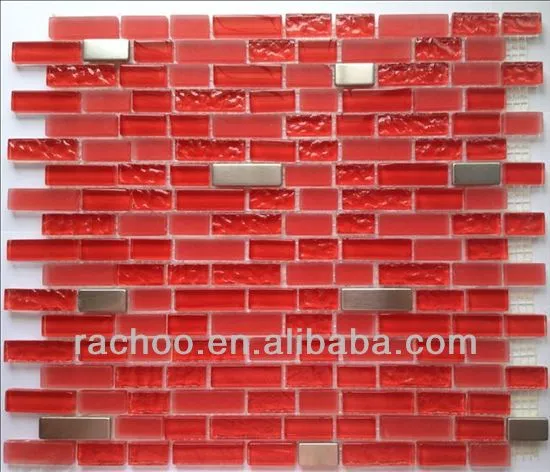 Red glass mixed metal mosaic tile