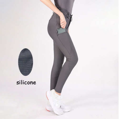 Women High Elastic Button Equestrian Silicone Breeches