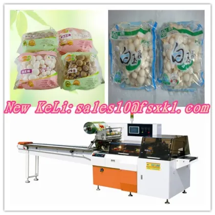 Edible mushrooms in tray reciprocating wrapping machine