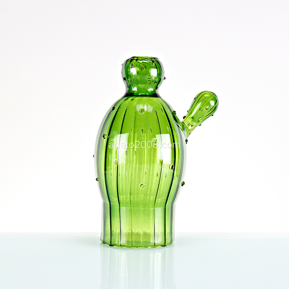 مجموعة زهرية زجاجية من الصبار الأخضر