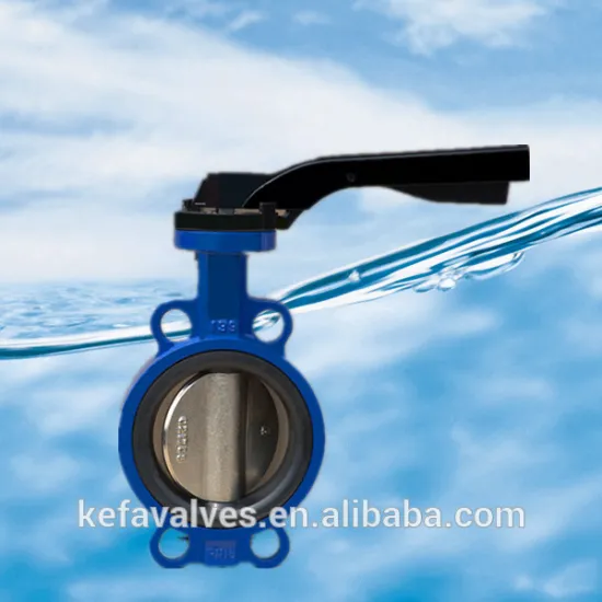 Lever operated wafer type butterfly valve with pins
