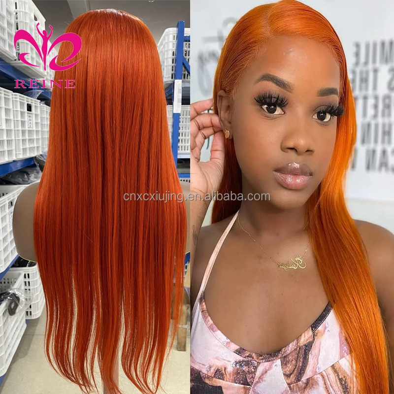 REINE  Red Blonde Orange Color Natural Brazilian Human Hair Lace Front Wigs Pre Plucked Virgin Ginger Wigs