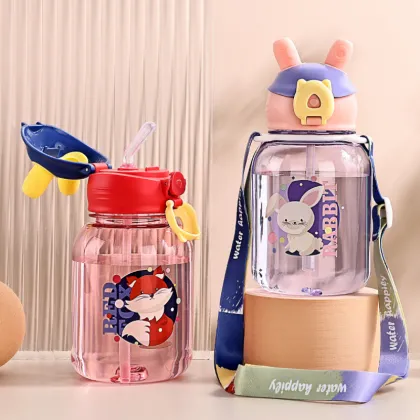 Children's Anti-Fall Cartoon Straw Water Bottle