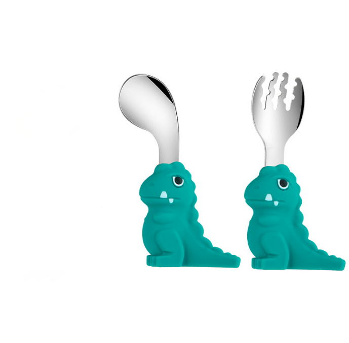 Dinosaur Shaped Silicone Baby Fork And Spoon