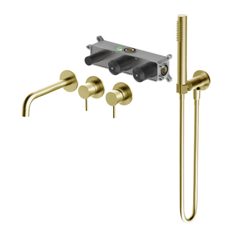 Gold Wall Mount Roman Tub Faucet With Sprayer