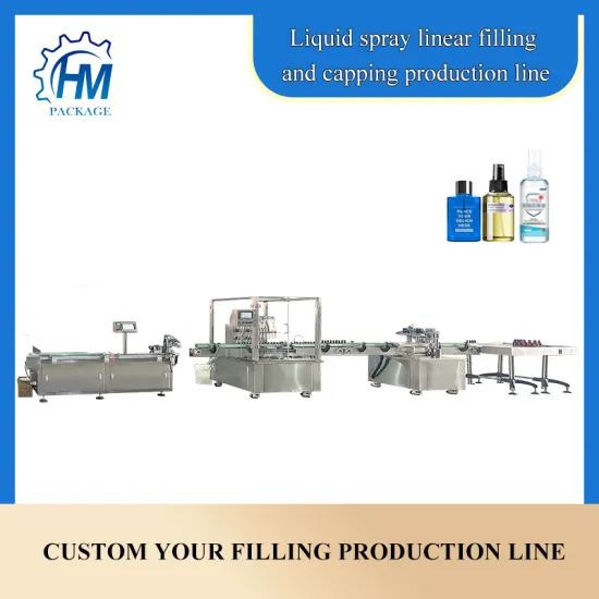 Liquid spray liner filling and capping production line packing