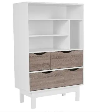 New Modern Wooden Open Bookcase with Drawers