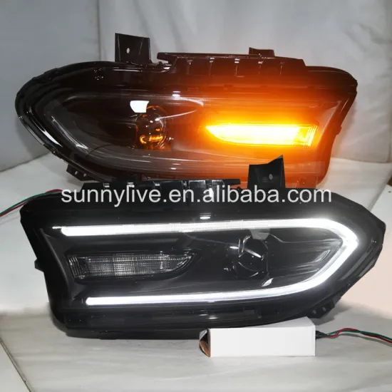 LED Headlights for Dodge Charger - Black Housing LED Strip Head Lamps 2015-2017