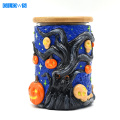 Posacenere di fumo di vetro, contenitore di tabacco, vaso di vetro, supporto a matita argillosa polimerica con tema di Halloween di cartoni animati, dipinto a mano