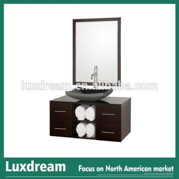 Espresso Simple Design Bathroom Vanity with Single Black Stone Vessel Basin