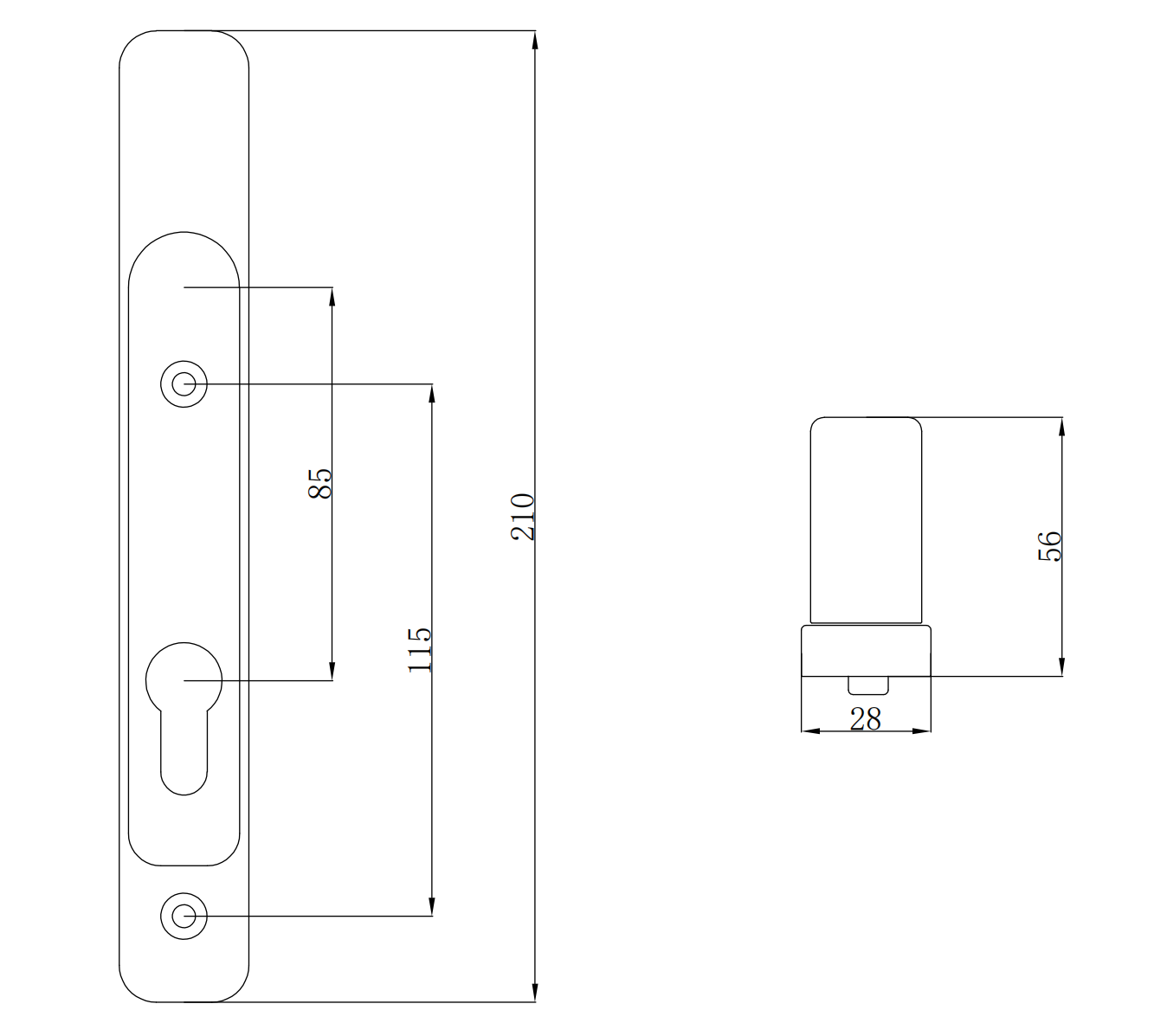 Long plate aluminium handle set fitted on aluminium door