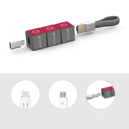 Hot Promotion Business Gift Keychain USB Cable 3 in 1 Phone Rubik Cube Data Charging Cable