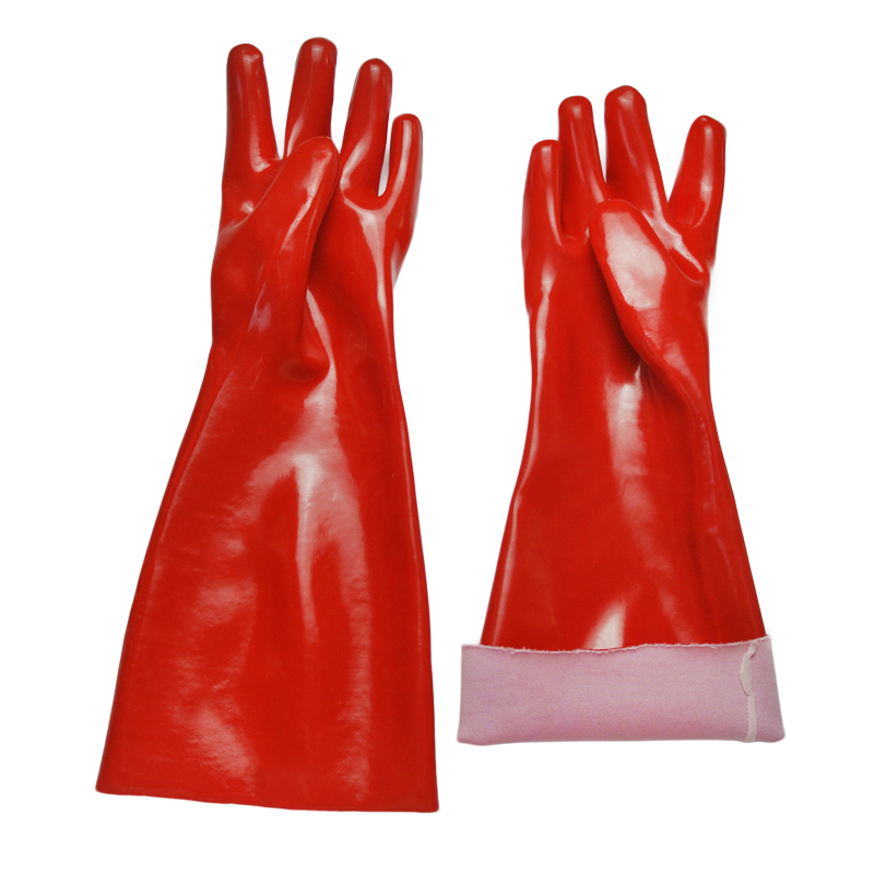 Red PVC coated gloves polyster linning 18''