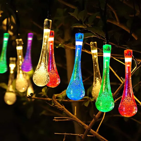 Hot Sale Solar-powered Water Drop Garden Tree Decorative LED String Lights for Holidays and Festivals