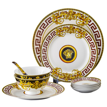 Custom White and Gold Crockery Ceramic Plate Sets - Luxury Dinnerware for Home