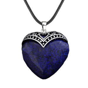 Lapis Lazuli Antique Silver Alloy Heart Pendant Necklace 45cm Black Cord