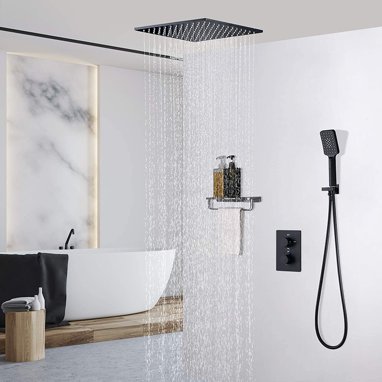 Black Square Top Rainfall Hand Shower Head Set