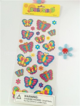 Self adhesive glitter butterfly stickers for kids toy , Butterfly glitter decoration sticker