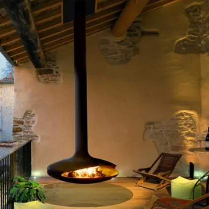 Hanging Wood Fireplace Bed with Built in Living Room Fireplace