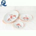 Flamingo pattern baking dish with handle