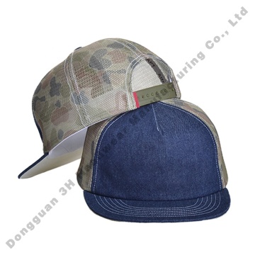Custom Washed Trucker Snapback Caps - Wholesale Adjustable Camo Mesh Flat Brim Caps