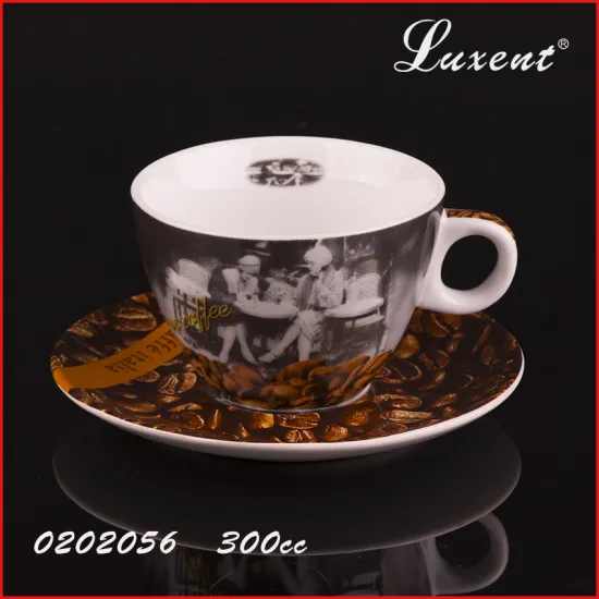porcelain cappuccino decal gaint jumbo coffee shop cup and saucer set