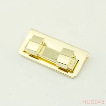 Factory Supply Shiny Gold Rectangle Double Leather Bag Lock Accessories