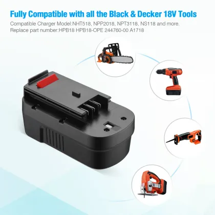 2 Pack 3700mAh 18V Replacement Battery for Black and Decker HPB18 Models