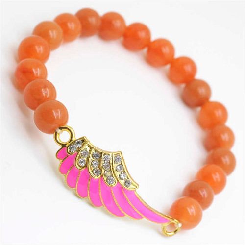 Red Aventurine Gemstone Bracelet with Diamante alloy Wing Piece