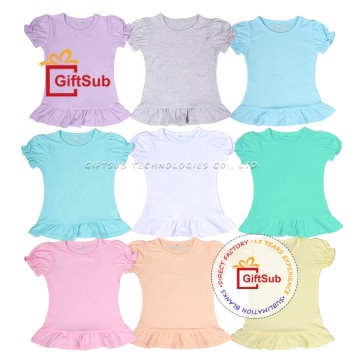 Pastel Color Sublimation Blank Girl's Short Sleeve Ruffle Dress and Puff Sleeve Tee Shirts - 95% Polyester Soft Feel