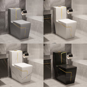 Black Marble Ceramic One Piece Square Toilet Bowl for Bathroom