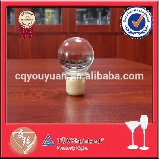 ball shape transparent glass bottle with cork lid