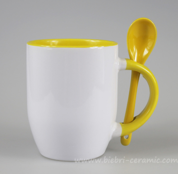 6oz to 14oz Cheap Yellow Coated Ceramic Porcelain Coffee Mugs Cups With Spoon And Handle And Lid Sets For Promotion Mainly