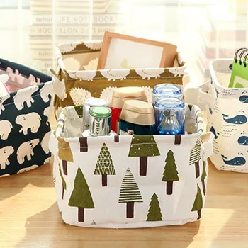 Cute Liner Desk Storage Box Hand-held Jewelry Cosmetic Storage Basket Stationery Case Hedgehog /Whale /Polar Bear/Pine 20x16.5cm